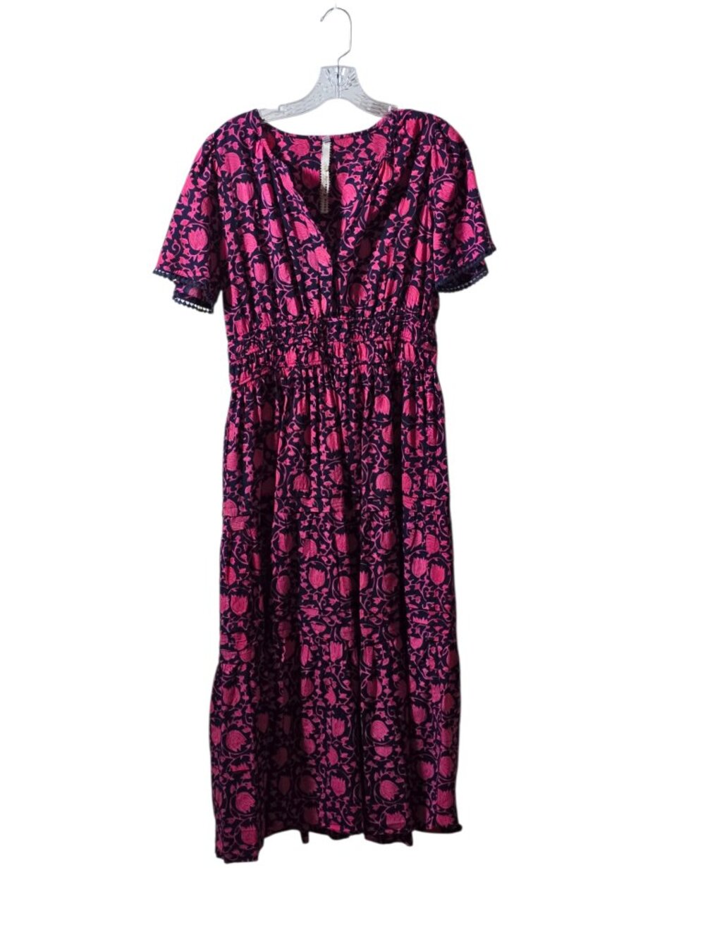 Uncle Frank Boho Midi Dress S Pink Purple Floral Smocked Ruffle Boutique Dress